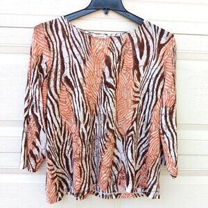 Laura‎ Ashley Woman 3X Animal Print Blouse Zebra Tiger Stripe 34 Sleeve VTG Top